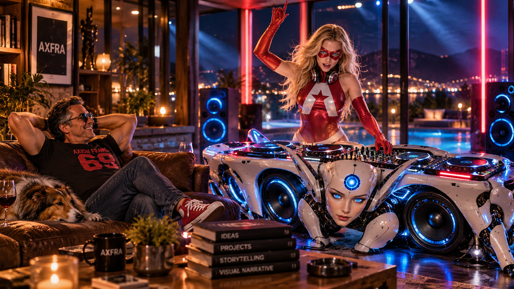Captain Dots dirige una fiesta desde la cabina DJ en la que se transforma M.A.R.I.A.