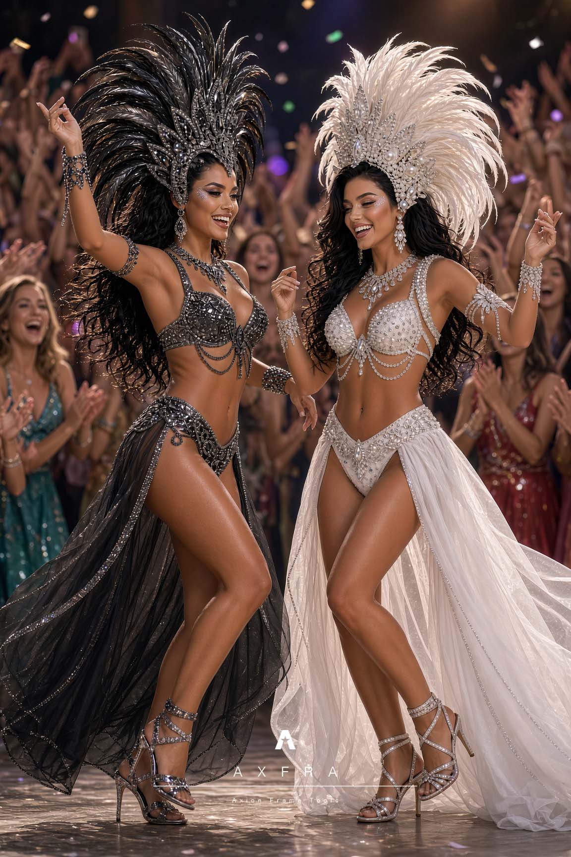 Indira y Viktoria juntas en la recreación ficticia del Carnaval de Río de AXFRA